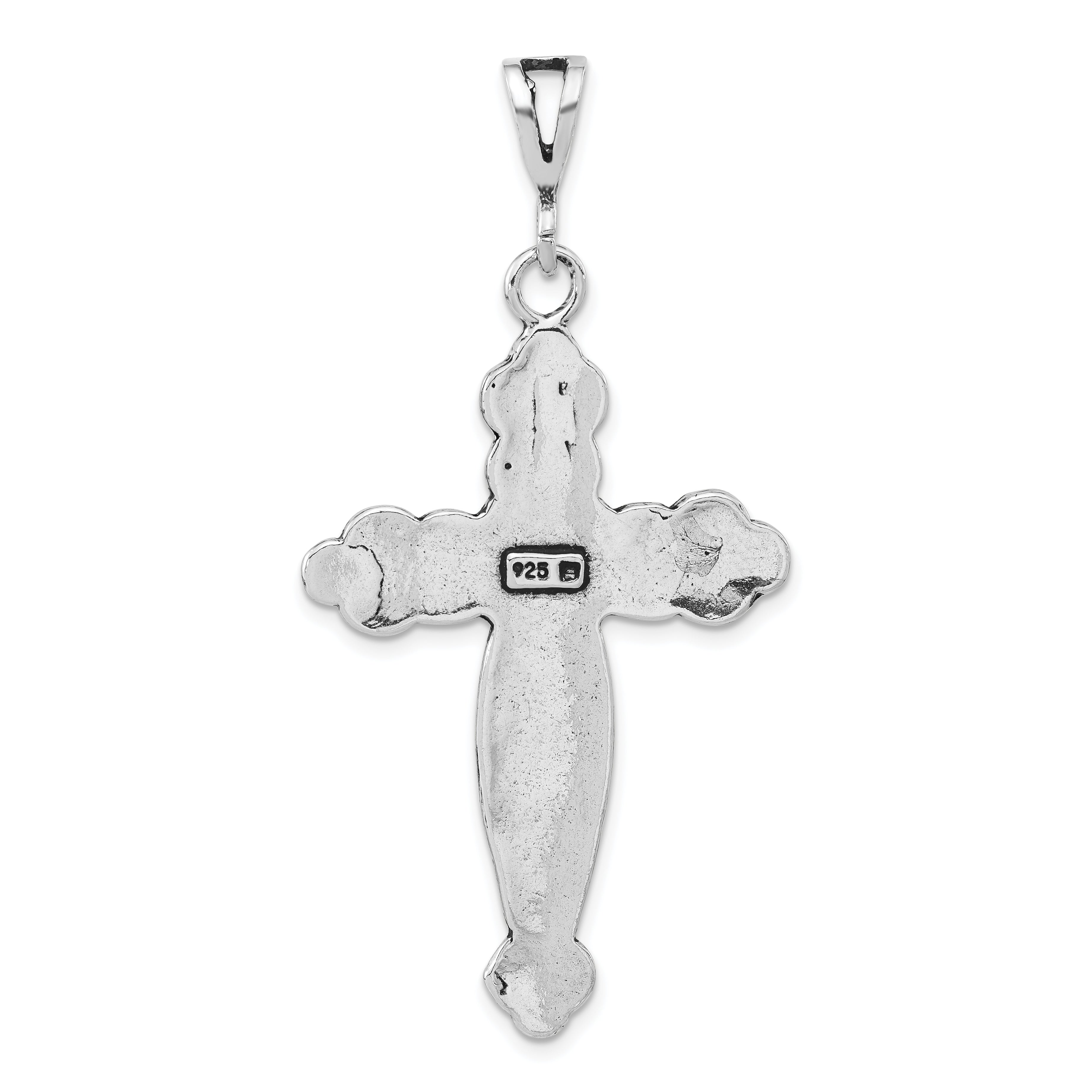 Sophia Jewelers Sterling Silver 925 Unisex Textured Floral Cross Pendant