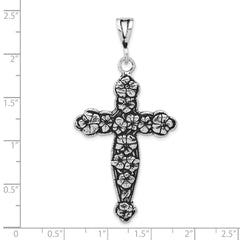 Sophia Jewelers Sterling Silver 925 Unisex Textured Floral Cross Pendant