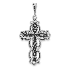 Sterling Silver Antiqued & Textured Hearts on Cross Pendant
