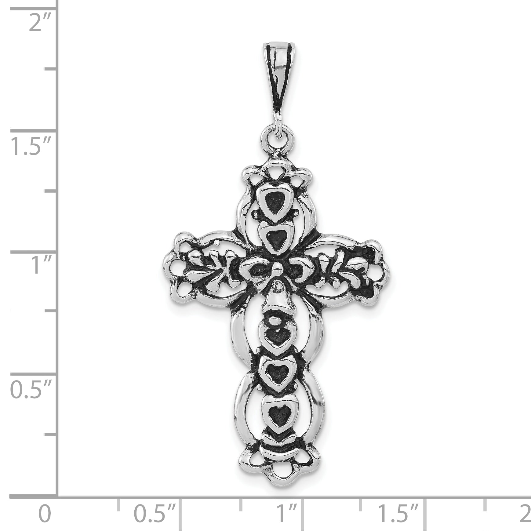 Sterling Silver Antiqued & Textured Hearts on Cross Pendant