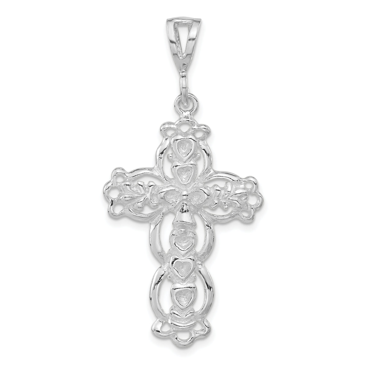 Sterling Silver Polished & Textured Bow Bell & Heart Cross Pendant