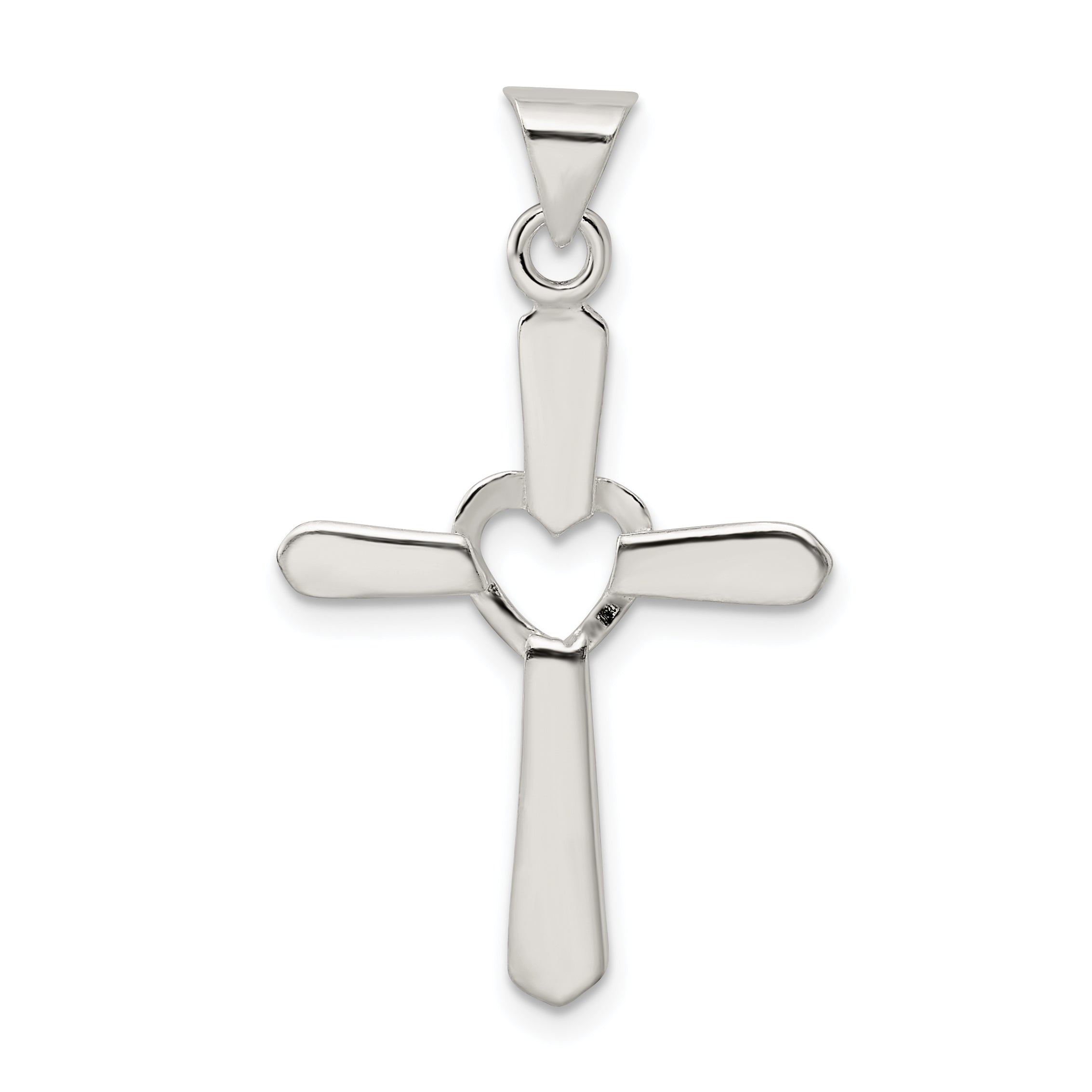 Sterling Silver 925 Cross Pendant with Heart Polished Anti-Tarnish