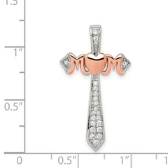 Rose Gold-Plated Sterling Silver Mom CZ Cross Pendant Elegant & Polished Jewelry