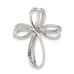 Sterling Silver Polished CZ Cross Chain Slide