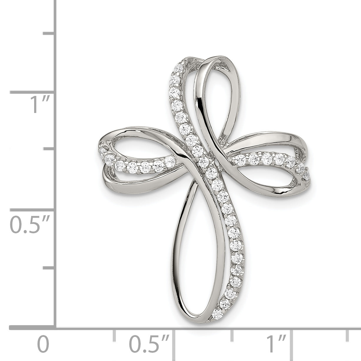 Sterling Silver Polished CZ Cross Chain Slide