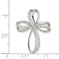 Sterling Silver Polished CZ Cross Chain Slide