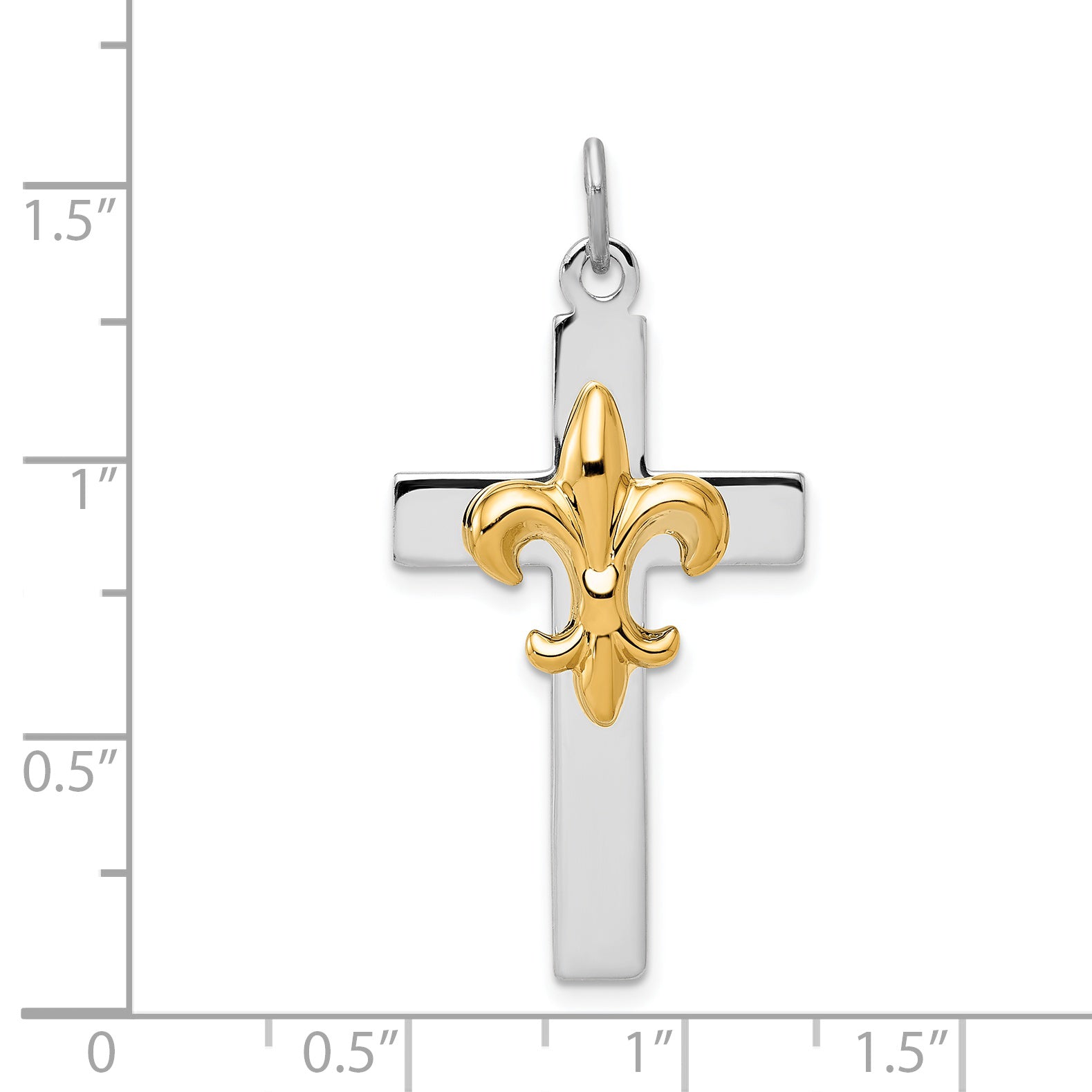 Sterling Silver Rhodium-plated & Gold-tone Fleur De Lis Cross Pendant