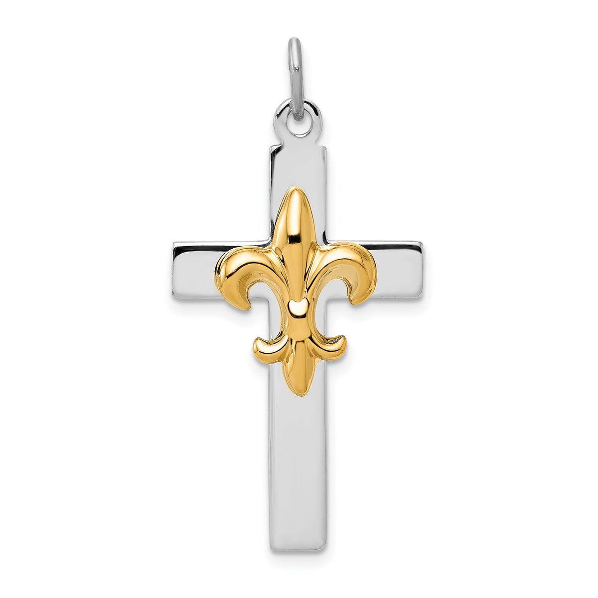 Sterling Silver Rhodium-plated & Gold-tone Fleur De Lis Cross Pendant