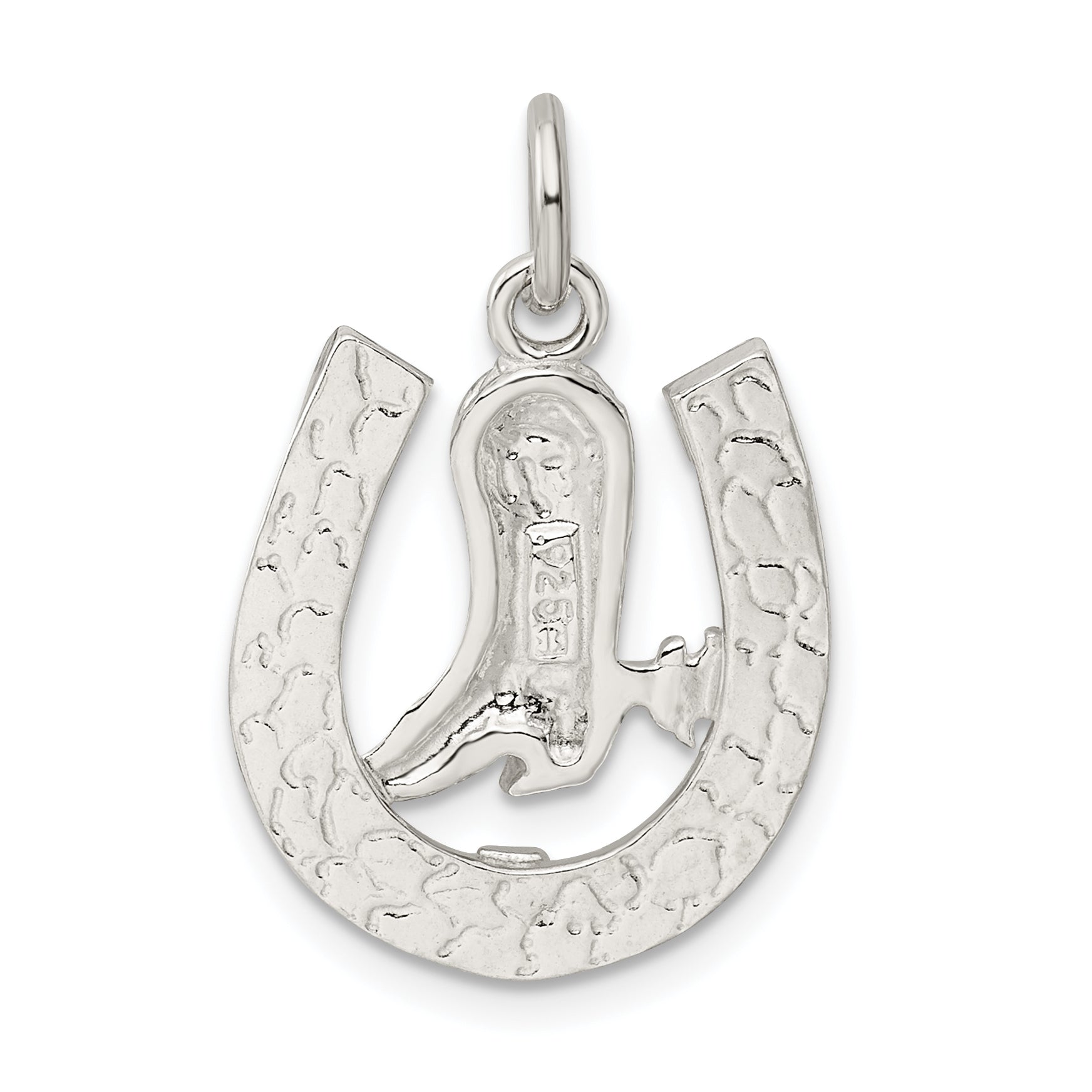 Sterling Silver Horseshoe with Boot Charm