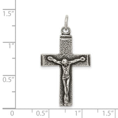 Antiqued Sterling Silver 925 Cross Crucifix Pendant with Polished Finish