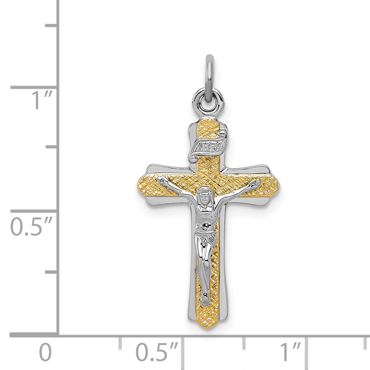 Sterling Silver 925 INRI Crucifix Pendant with Gold-Tone Accents