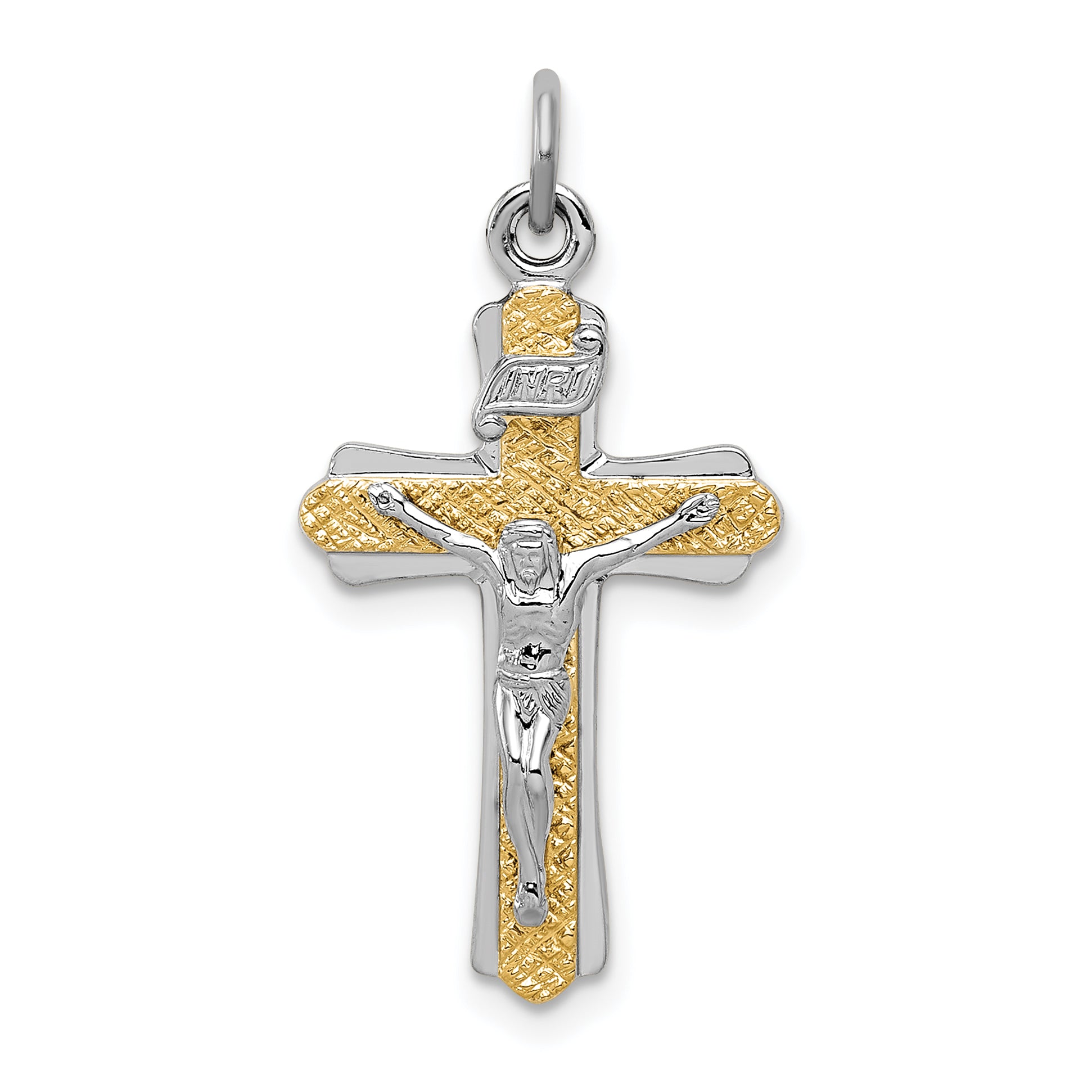 Sterling Silver Rhodium-plated & Gold-tone INRI Crucifix Cross Pendant