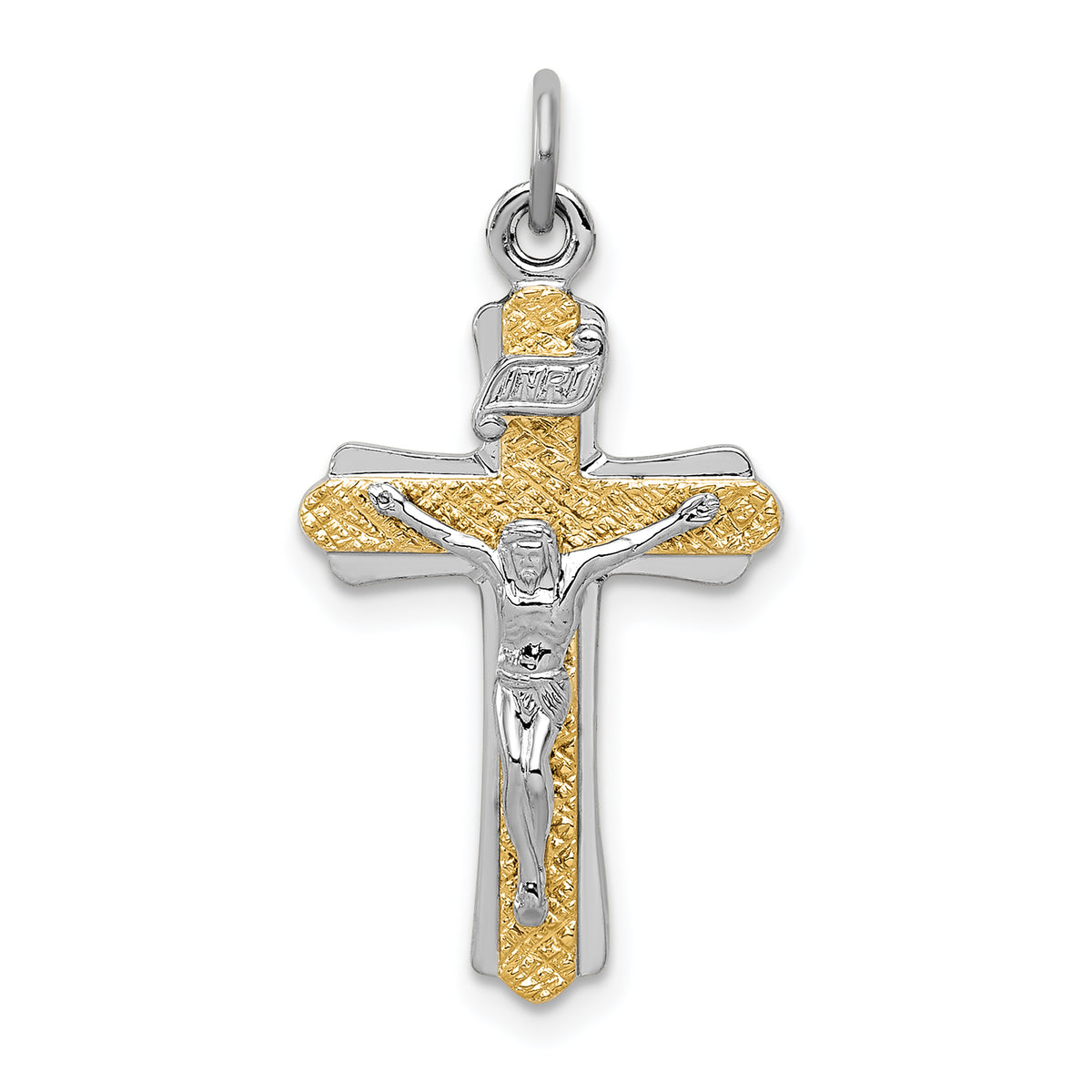 Sterling Silver Rhodium-plated & Gold-tone INRI Crucifix Cross Pendant