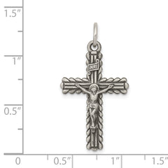 Sterling Silver 925 INRI Crucifix Pendant with Antiqued Finish