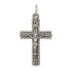 Sterling Silver Antiqued and Brushed INRI Crucifix Pendant