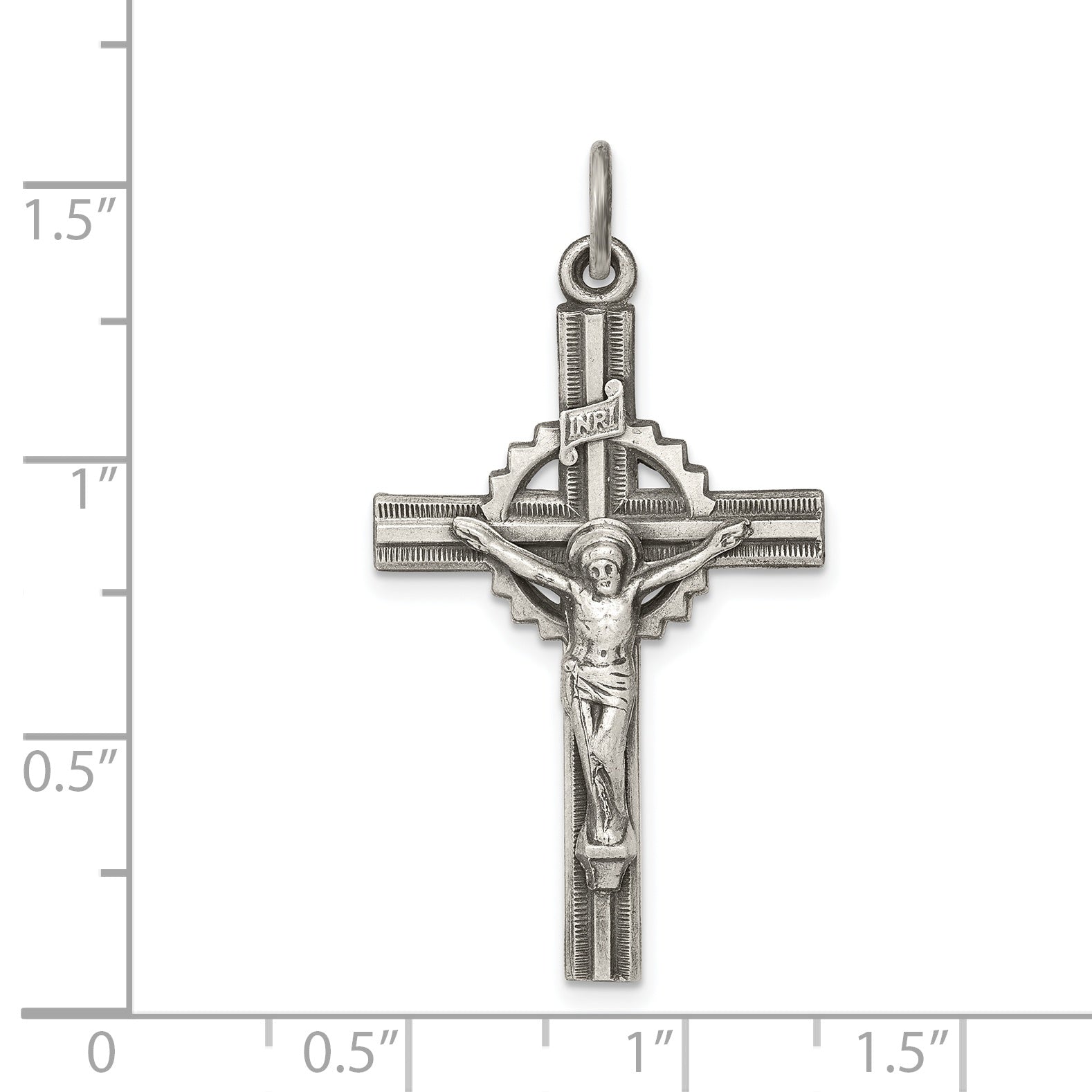 Sterling Silver Antiqued, Textured and Polished INRI Crucifix Pendant