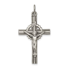 Sterling Silver Antiqued, Textured and Polished INRI Crucifix Pendant