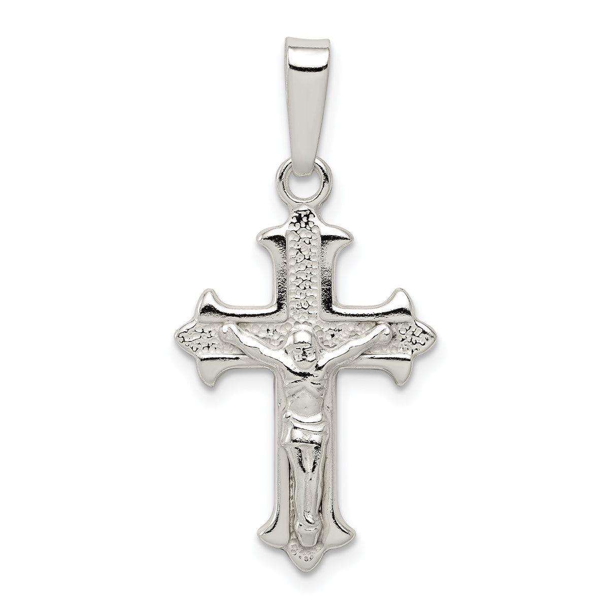 Sterling Silver Polished Textured Crucifix Pendant