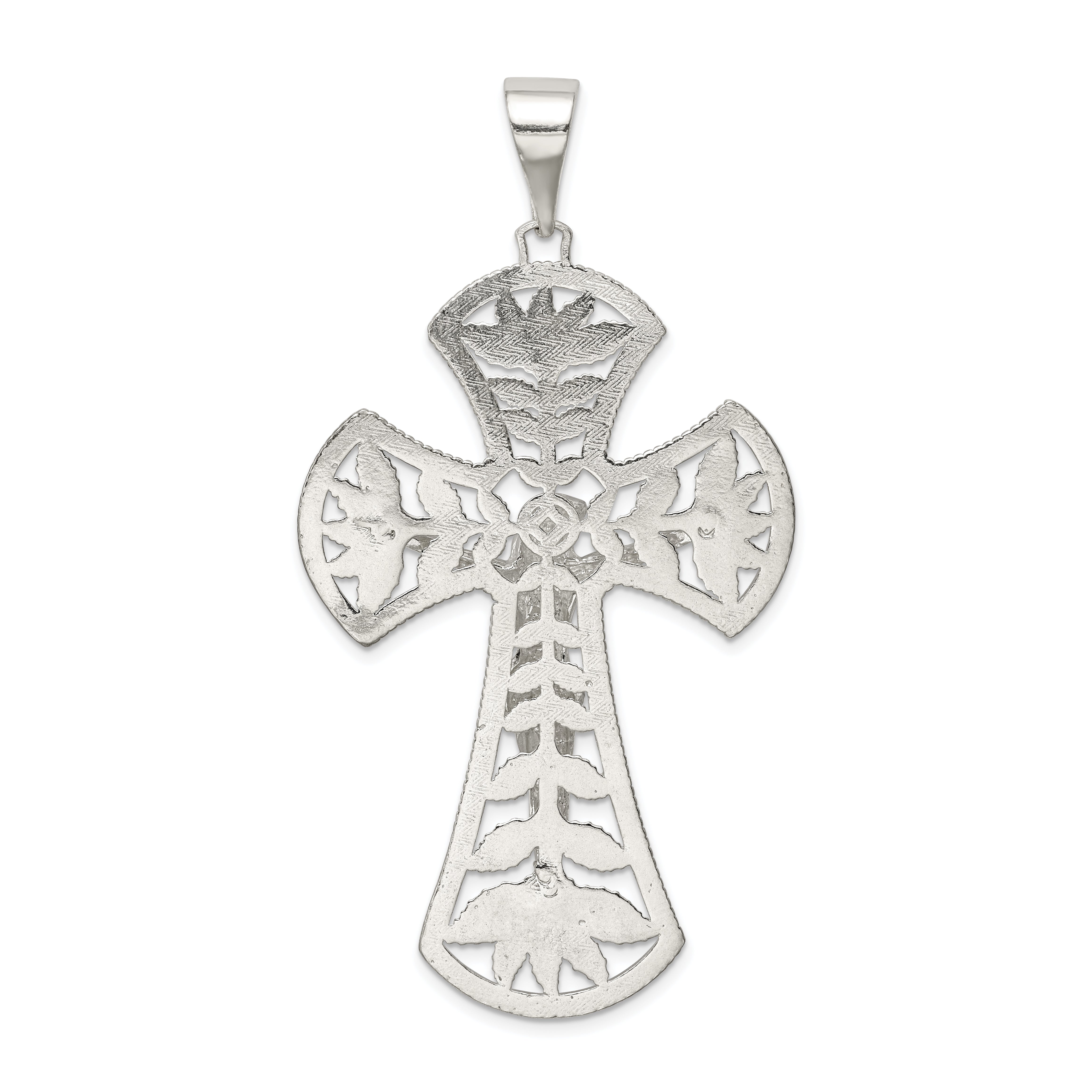 Sterling Silver 925 Polished Leaf INRI Crucifix Pendant Elegant Design