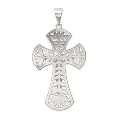 Sterling Silver 925 Polished Leaf INRI Crucifix Pendant Elegant Design