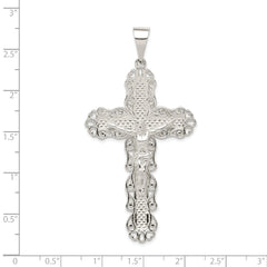 Sterling Silver Polished & Textured Large Floral Cross w/Jesus Pendant