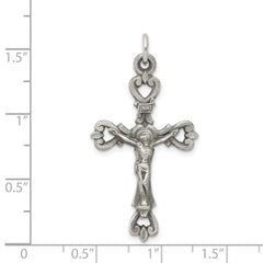 Sterling Silver 925 INRI Crucifix Pendant with Antiqued Brushed Finish