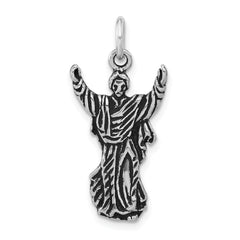 Sterling Silver Polished Antiqued & Textured Jesus Pendant