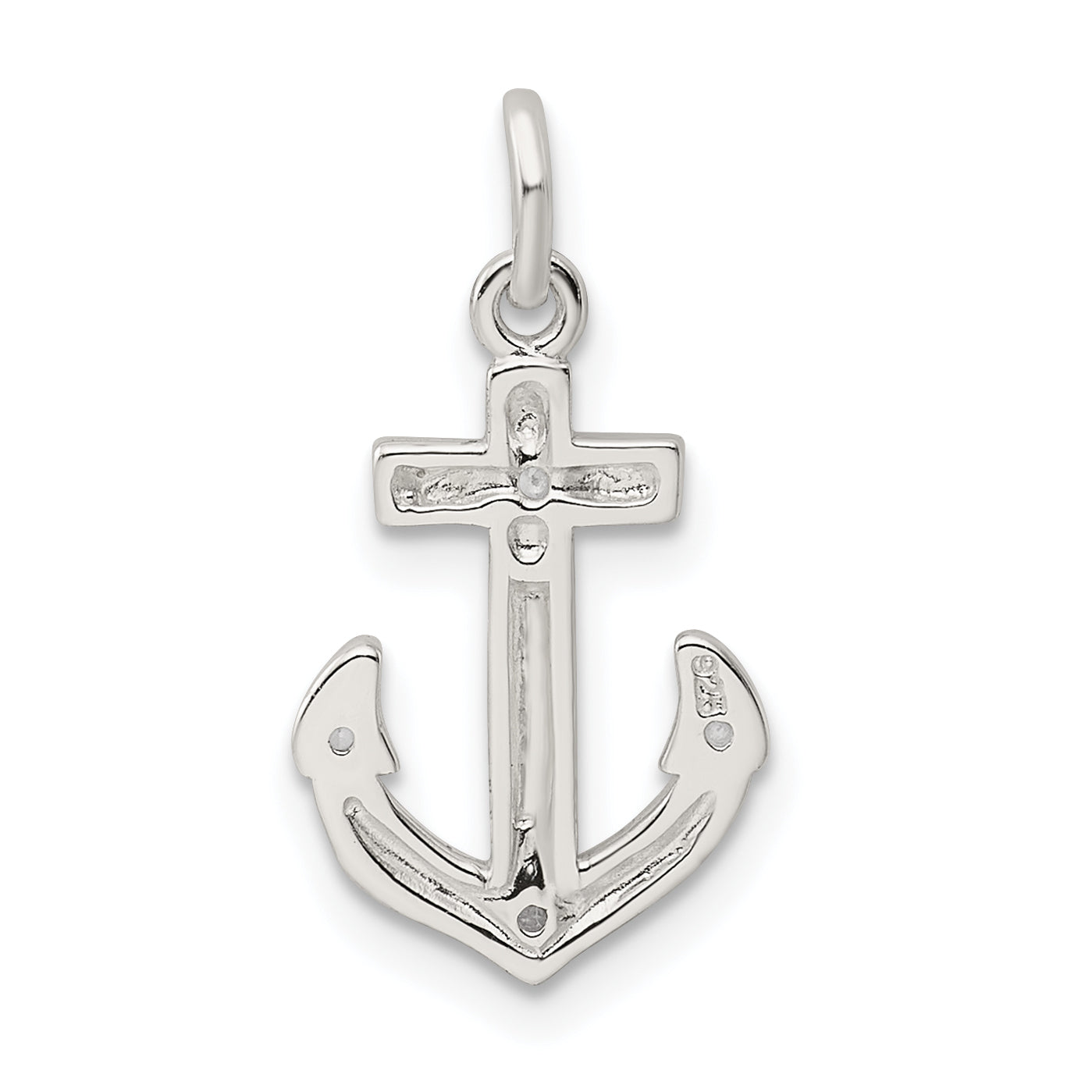 Sterling Silver 925 Polished CZ Anchor Pendant - Elegant Nautical Charm