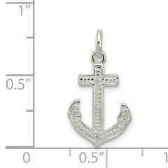 Sterling Silver 925 Polished CZ Anchor Pendant - Elegant Nautical Charm