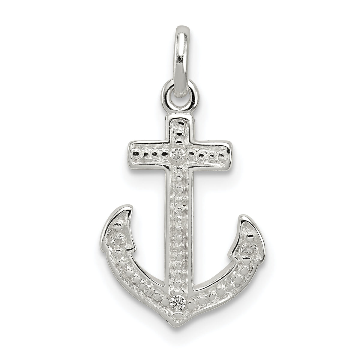 Sterling Silver Polished CZ Anchor Pendant