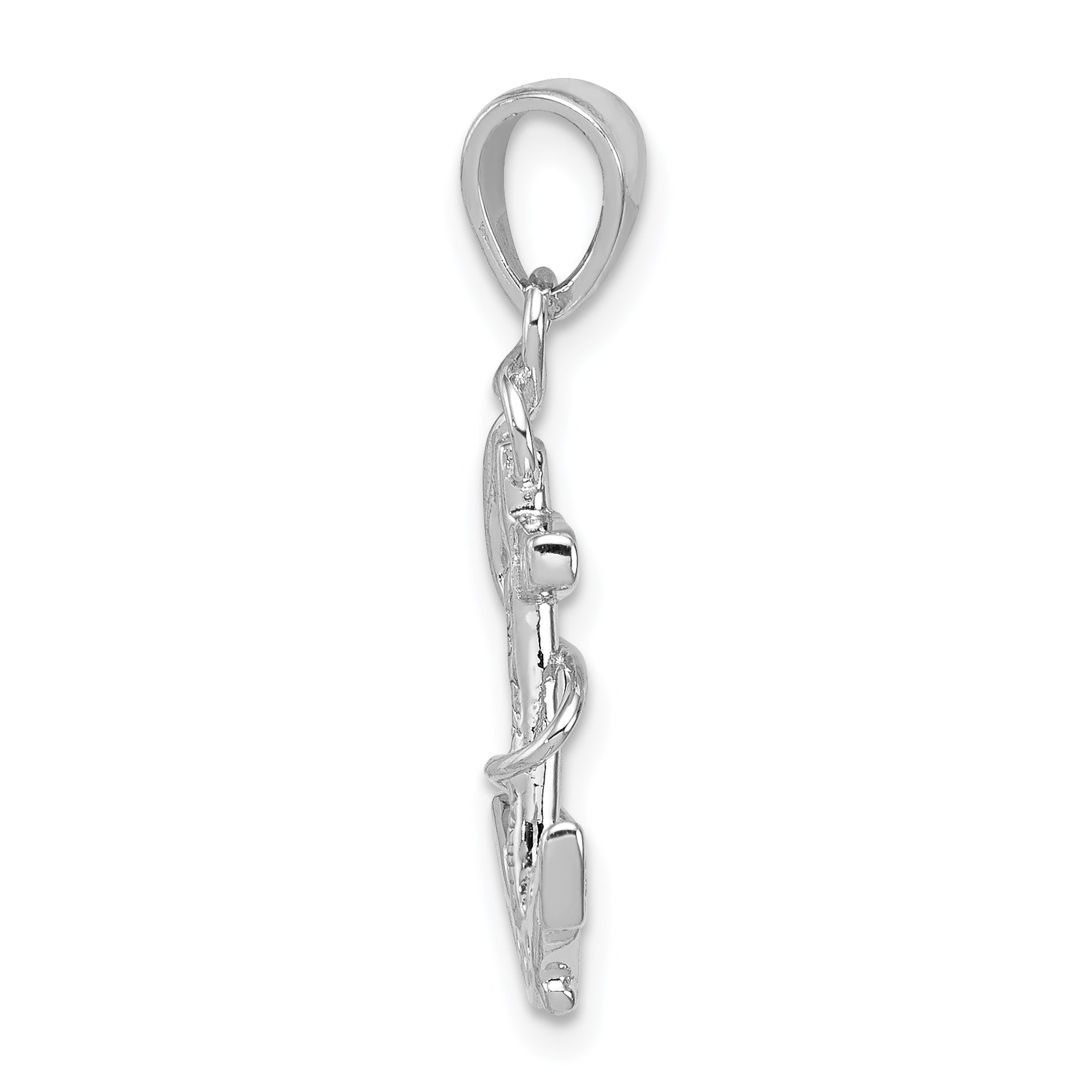 Sterling Silver 925 Anchor Pendant with CZ Rhodium Polished Finish