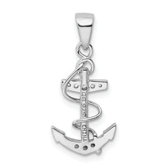 Sterling Silver 925 Anchor Pendant with CZ Rhodium Polished Finish