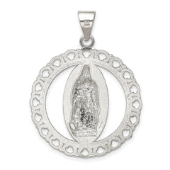 Sterling Silver Polished Religious Ruffled Circle Pendant