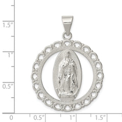 Sterling Silver Polished Religious Ruffled Circle Pendant