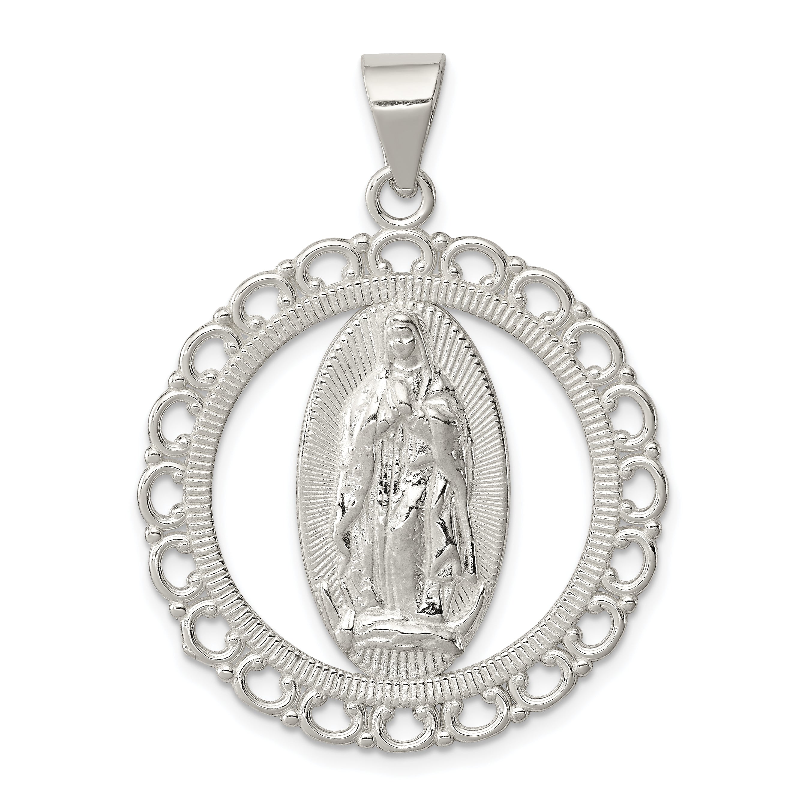 Sterling Silver Polished Religious Ruffled Circle Pendant