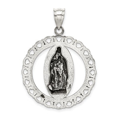 Sterling Silver Antiqued Religious Ruffled Circle Pendant