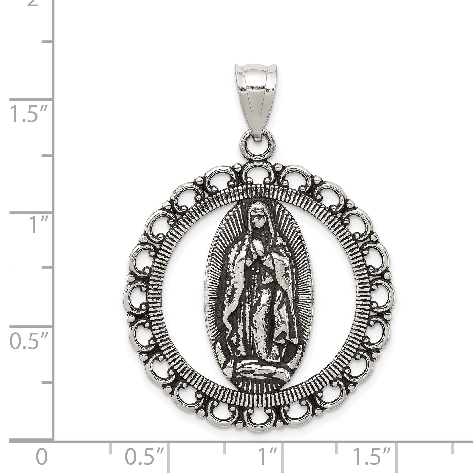 Sterling Silver Antiqued Religious Ruffled Circle Pendant