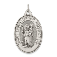 Sterling Silver Antiqued Satin St. Christopher Medal