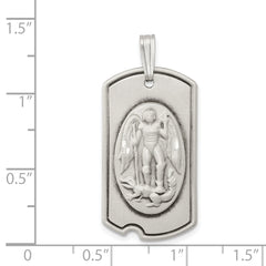 Sterling Silver 925 Saint Michael Antiqued Dog Tag Pendant