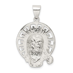 Sterling Silver 925 Jesus Head Pendant with Polished Textured Finish