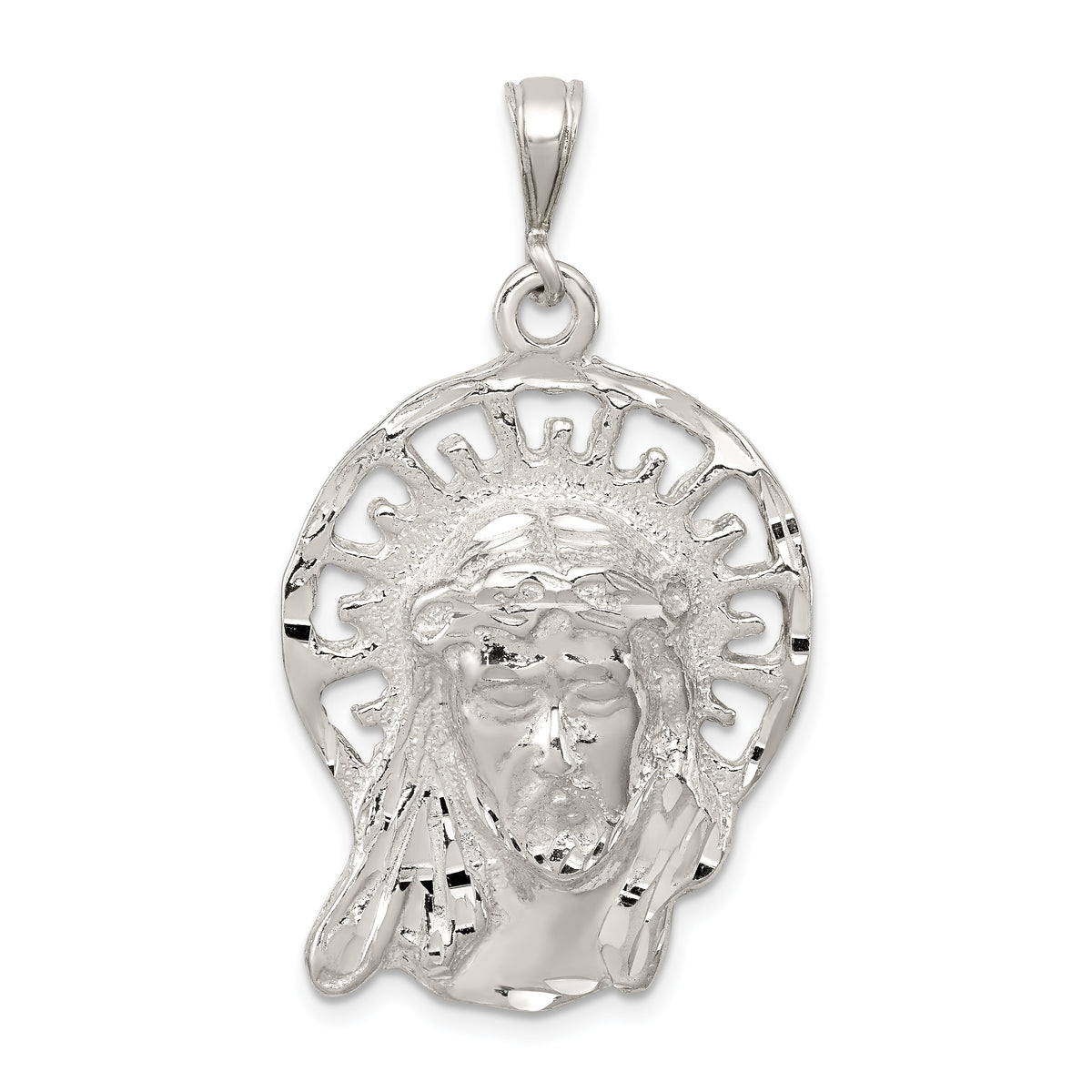 Sterling Silver Polished & Textured Jesus Head Pendant