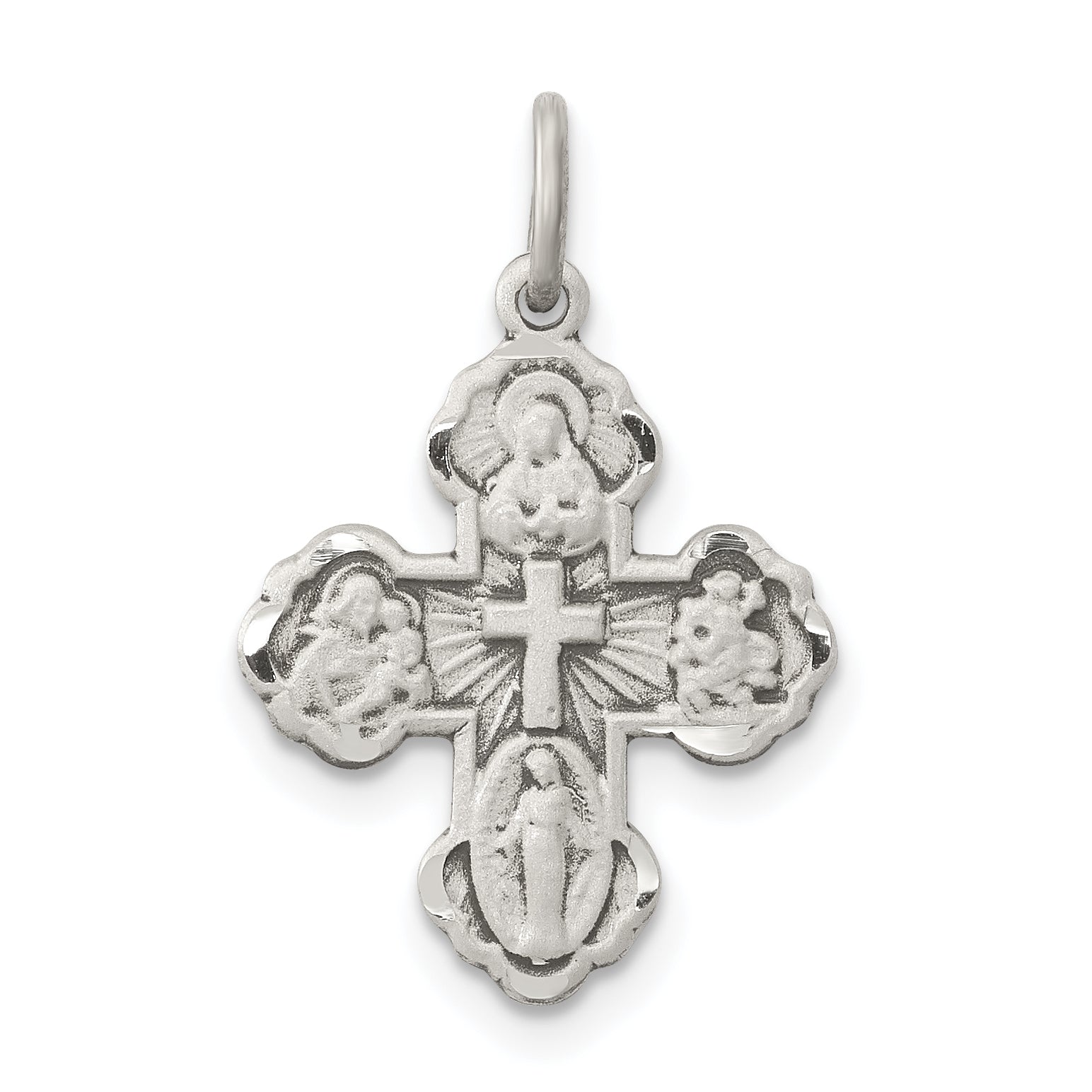 Sterling Silver Antiqued Mini 4-way Medal Cross Pendant