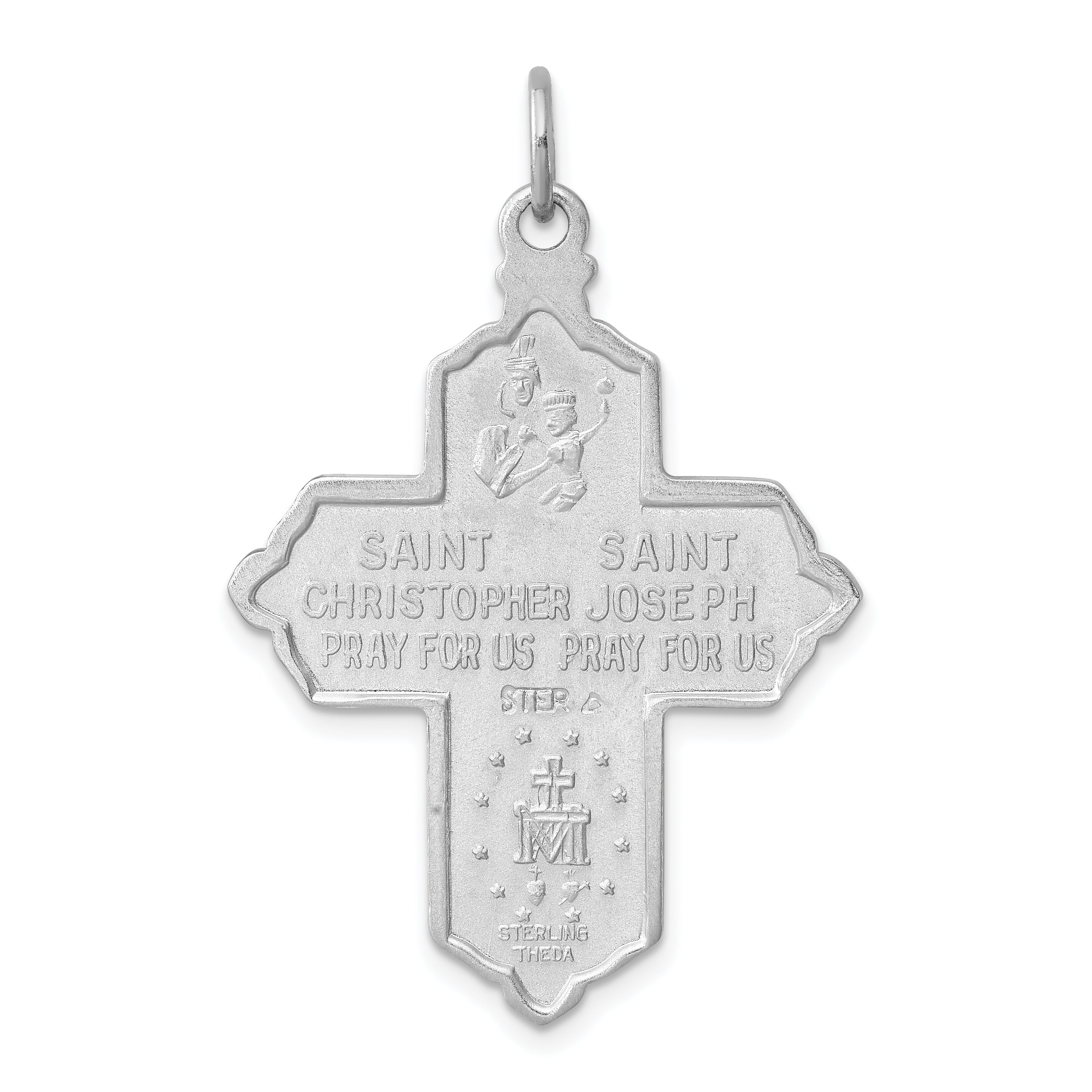 Sterling Silver Rhodium-plated & Gold-tone 4-Way Medal Cross Pendant