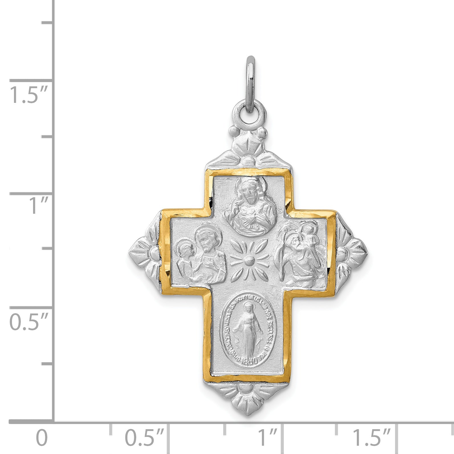 Sterling Silver 925 Two-Tone 4-Way Medal Cross Pendant with Polished Finish