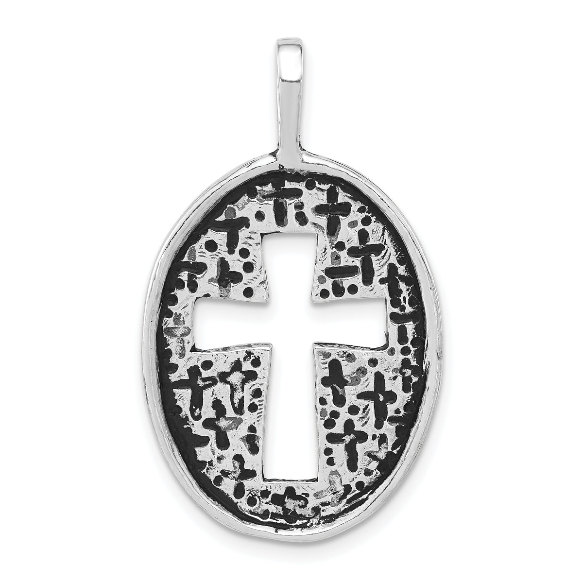 Sterling Silver Polished & Antiqued Oval Cut-out Cross Pendant