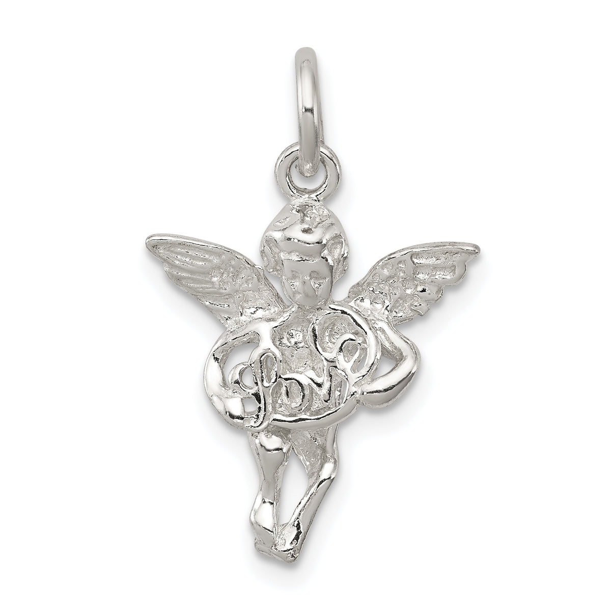 Sterling Silver Polished & Textured Angel Love Pendant