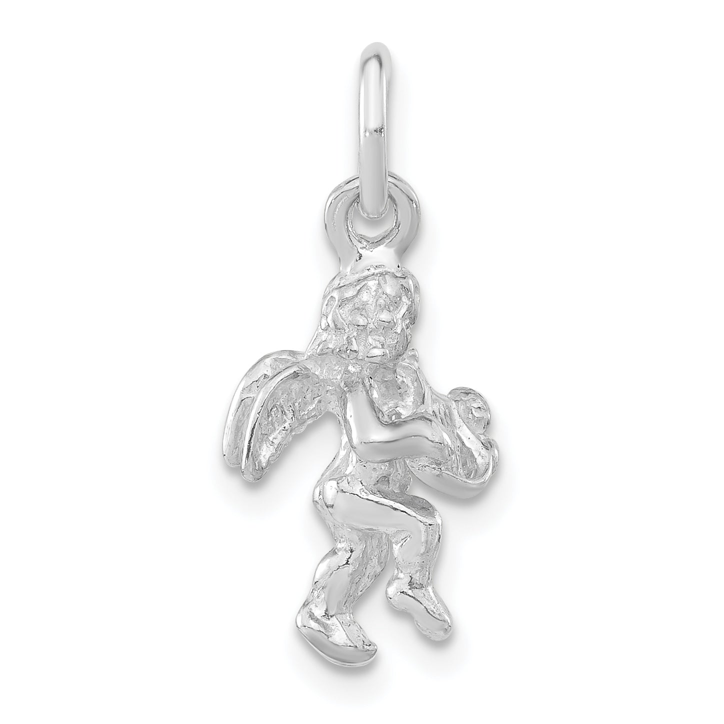 Sterling Silver Polished Angel Playing Harp Pendant