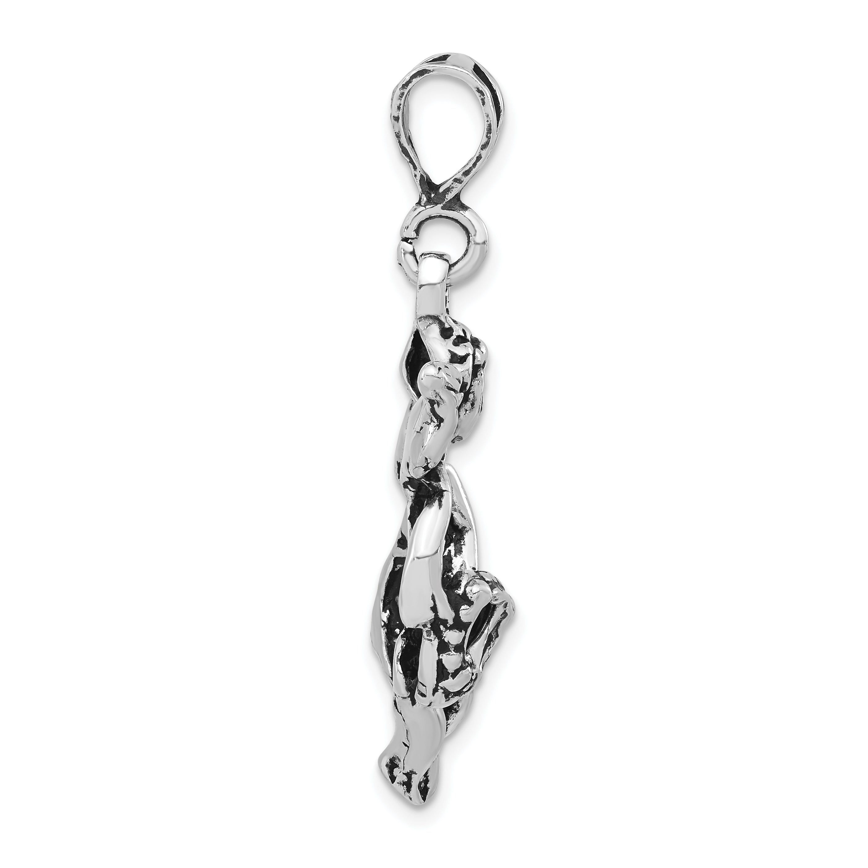 Sterling Silver Antiqued & Textured Flying Angel w/Heart Pendant