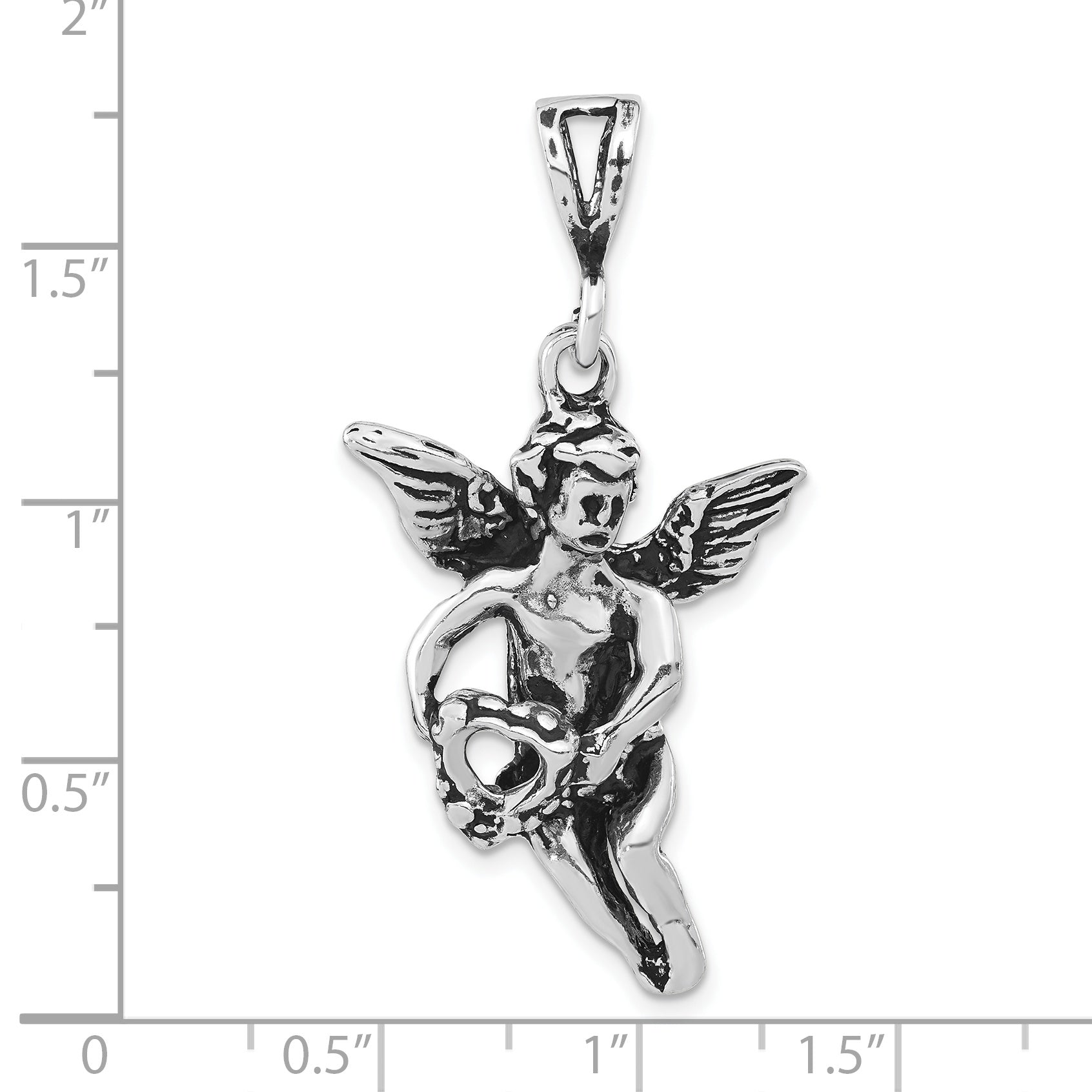 Sterling Silver Antiqued & Textured Flying Angel w/Heart Pendant