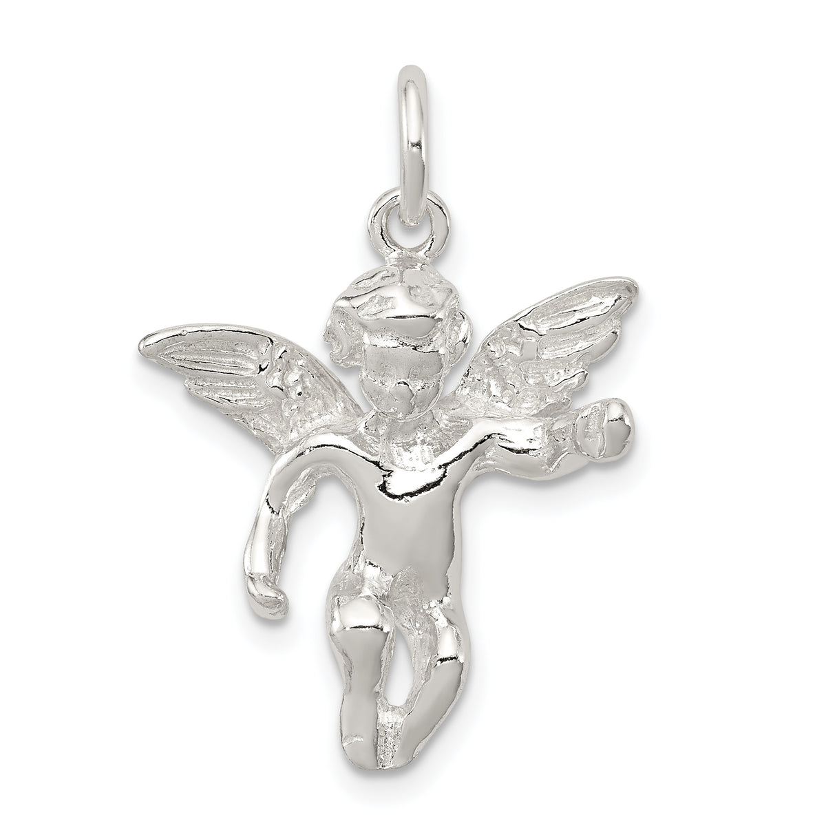 Sterling Silver Polished Full Angel Figure 3-D Pendant